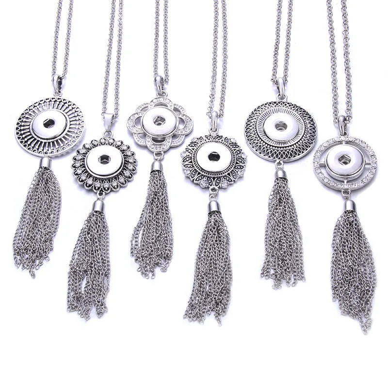 Boom Life 18mm Snap Button Jewelry Long Tassel Necklace Snap Jewelry with Chain Fit 18mm Snap Necklace Pendant Jewelry for Women