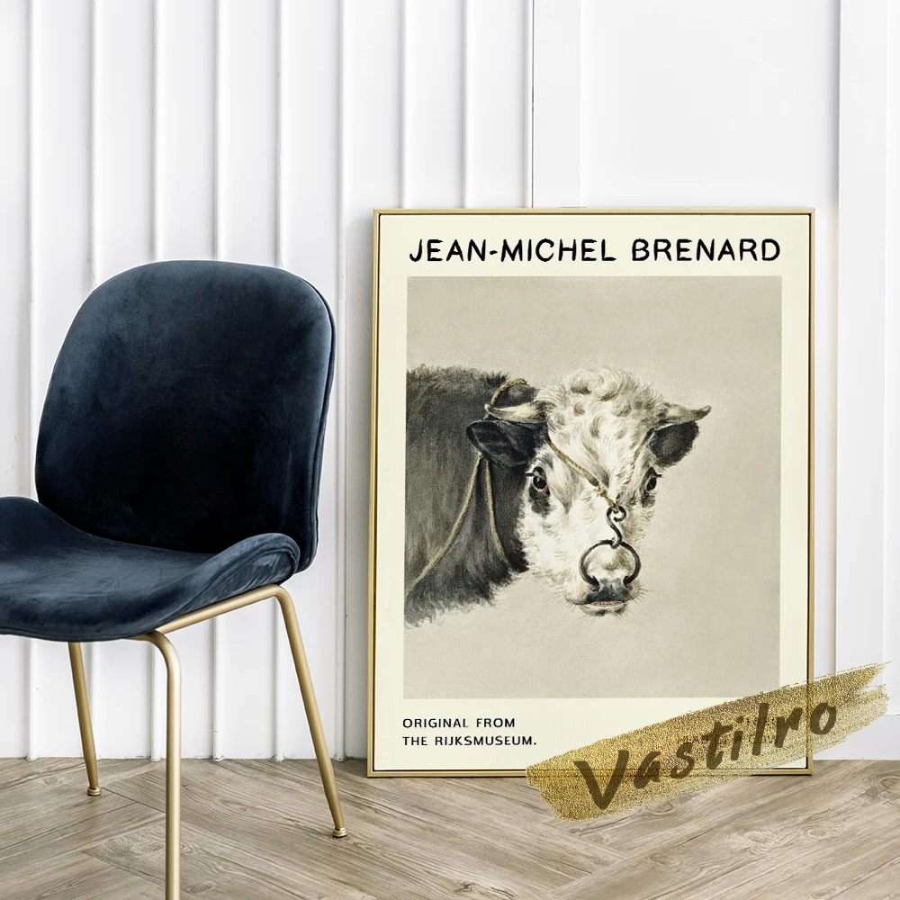 Jean Bernard Museum Exhibition Poster, Bernard Cow Head Illustration Picture, Vintage Funny Cow Wall Art, Cute Animal Art Prints