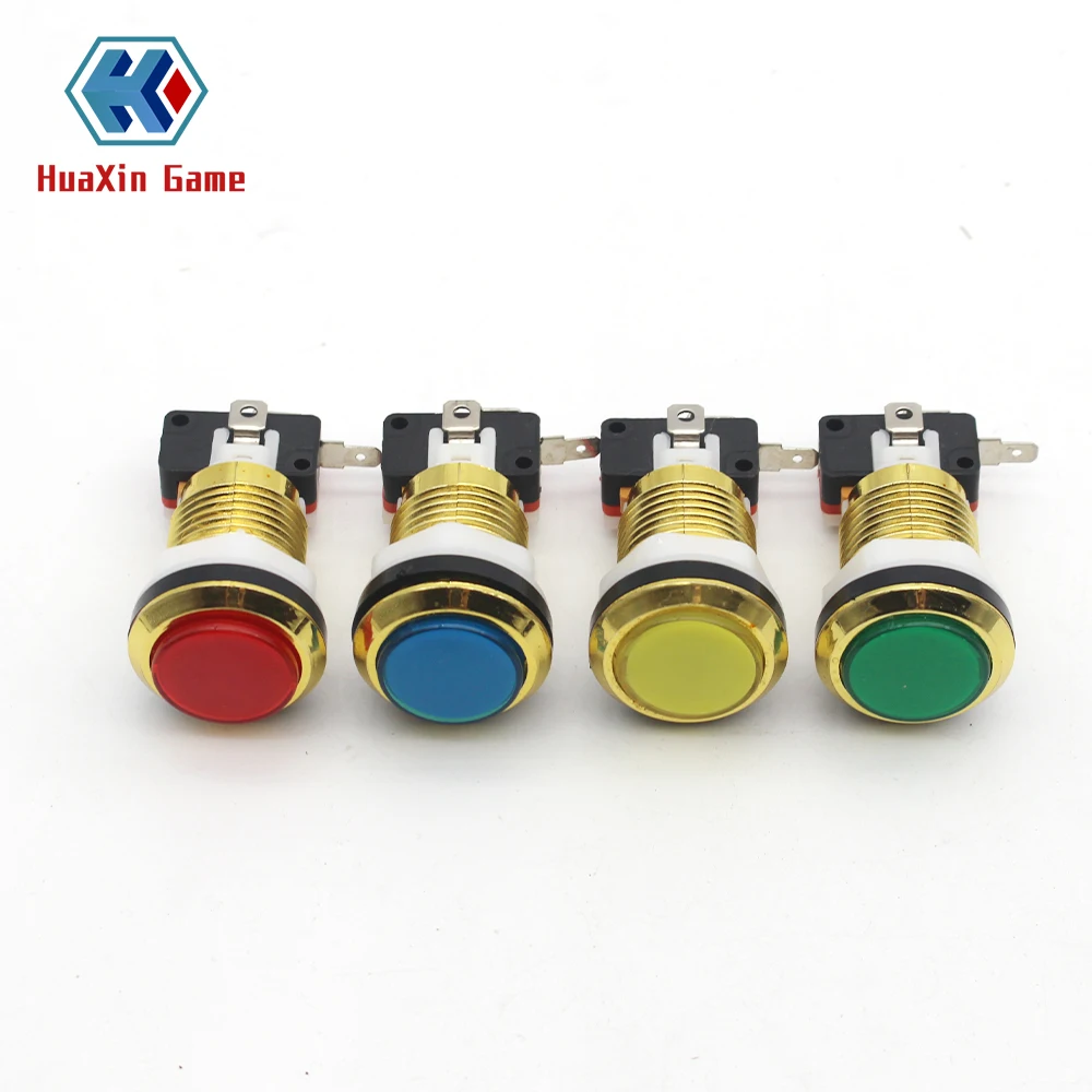 Gold-Plated LED Illuminated Push Button, Gilded Button with Micro Switch, Arcade Video Games Machine, 30mm