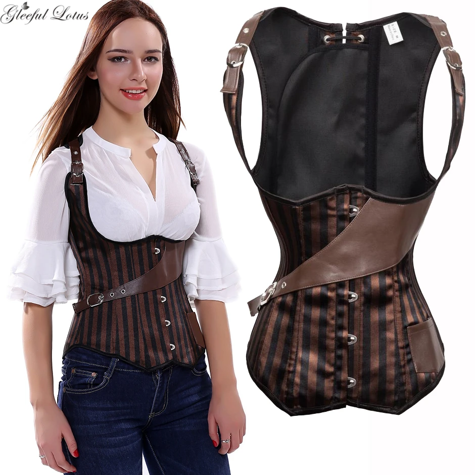 Sexy Steampunk Corset Top Leather Gothic Bustier Overbust Slimming Burlesque Tummy Control Belt Waist Shaper Plus Size 6XL Vest