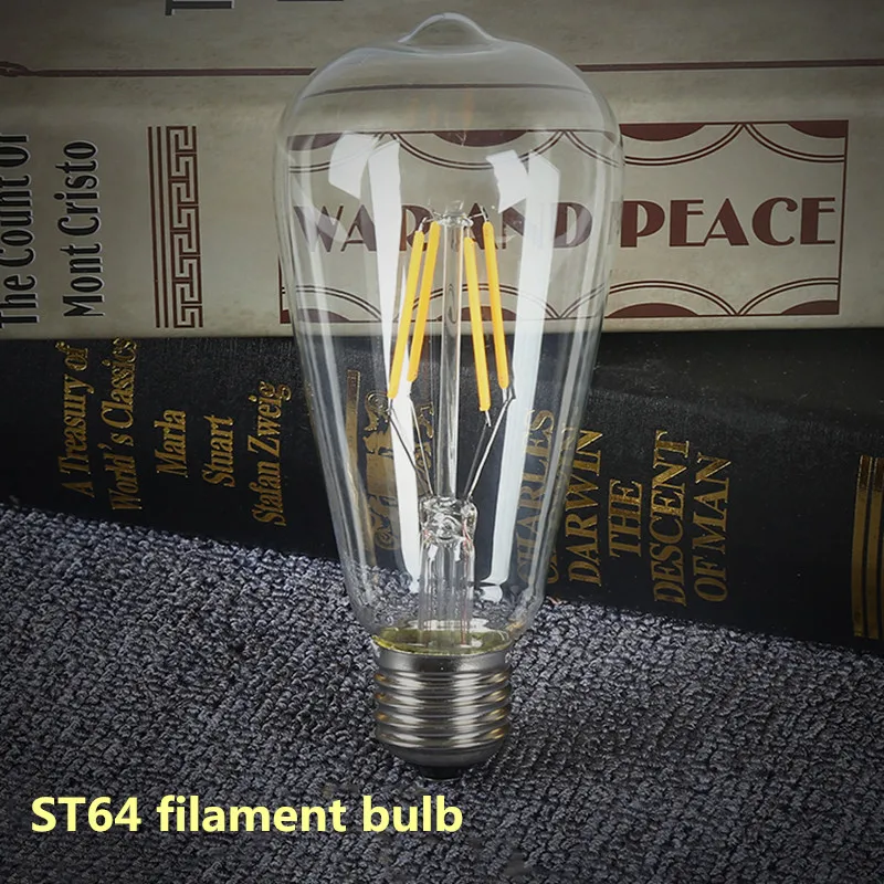 Edison LED Bulb ST64 2W/4W/6W/8W/12W Vintage Bulb,2200K/2700K, E27 LED Filament Light Bulb, 60W Incandescent Equivalent 6W