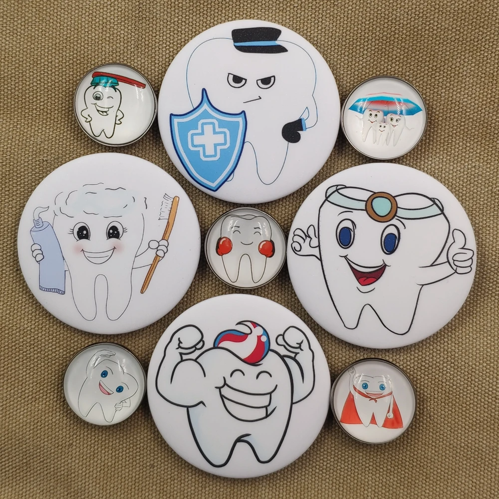 2 Pcses Stainless Steel &Plastic Material Time Gem Protect Teeth Tooth Dentist Badge Backpacks Brooch Girl Party Gift Breastpin