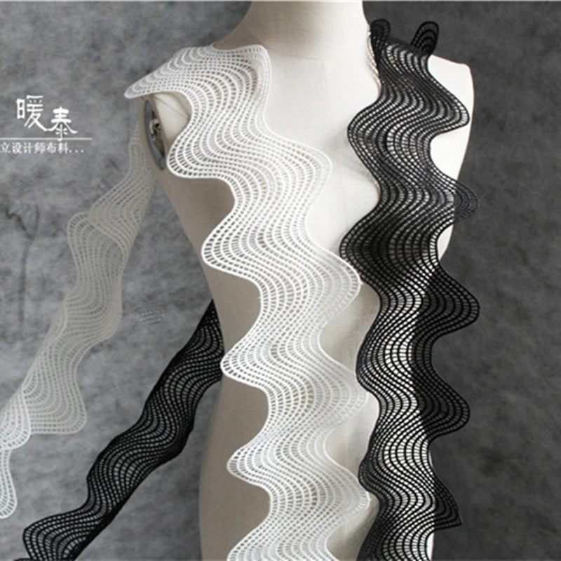 Wave Embroidered Lace Trim Black White French Ribbon DIY Patchwork Decor Collar Lace Skirts Wedding Dress Designer Accessories