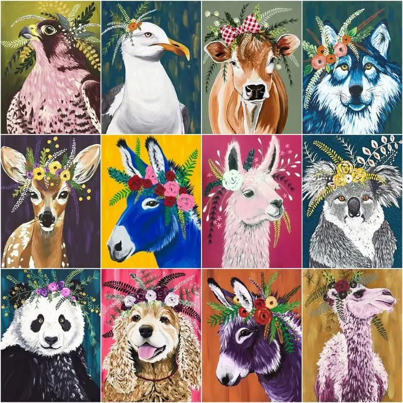 

CHENISTORY Pictures By Numbers Panda Cattle Dog Animal Painting Handpainted DIY Coloring Flowers Home Decor Gift Drawing Canvas