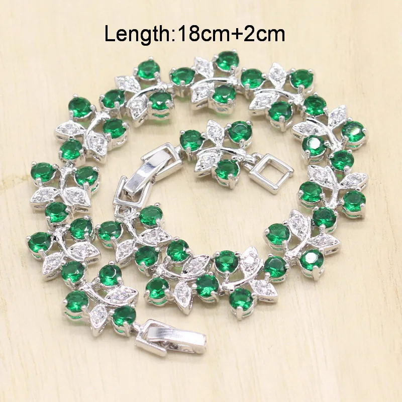 Trendy Green Semi-precious Women Silver 925 Wedding Jewelry Sets with Bracelet Necklace Pendant Earrings Ring Birthday Gift