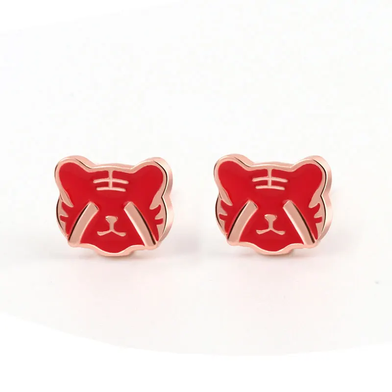 KOFSAC Cute Red Tiger Stud Earrings For Women 925 Sterling Silver Changeable Temperature Color Earring Lady Girl New Year Gifts