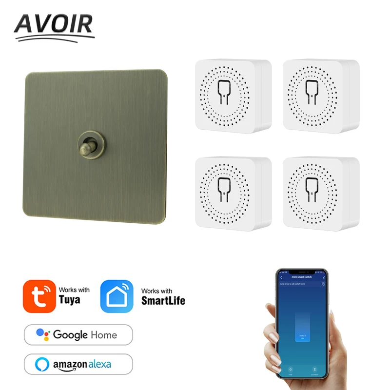 

Avoir Wall Light Switch Retro Bronze Toggle Switch Tuya Smart life Wifi Module Circuit Breaker Electrical socket Stainless Steel