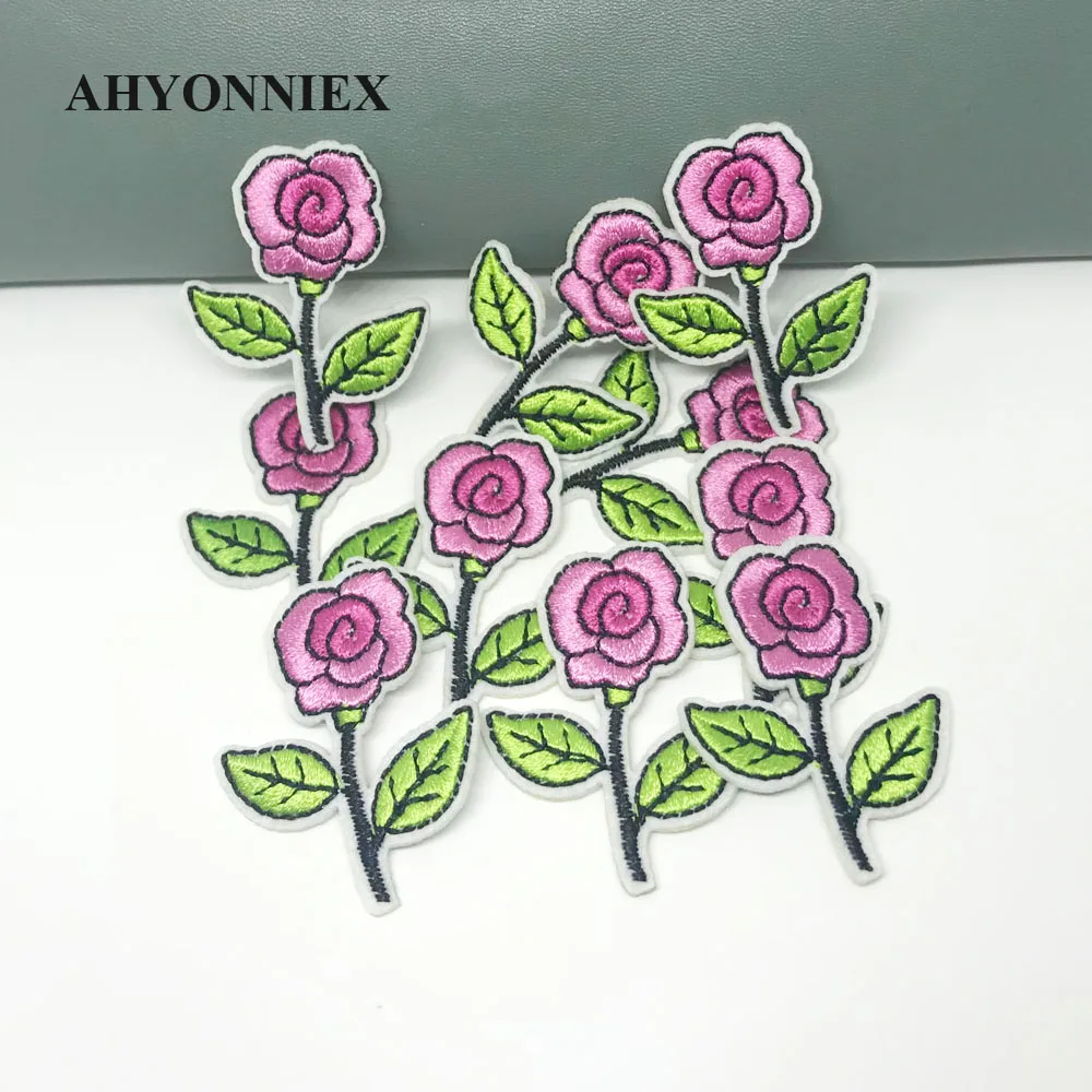 10 Pieces Cheap Cherry Rose Flowers Embroidery Repair Patches Bag Jacket Jeans Iron On Patches for Clothes Small Glue Sticker