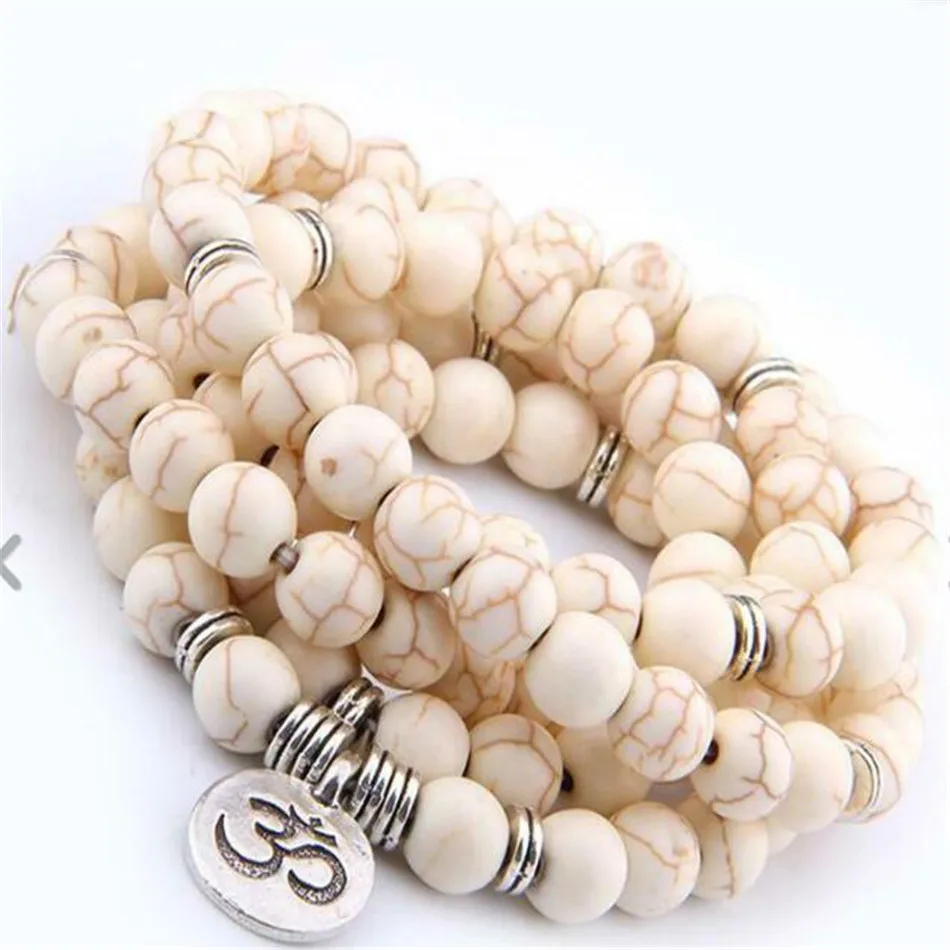 

6mm White Turquoise 108 Beads Pendant Bracelet Buddhism Spirituality Pray Meditation Reiki Stress Healing Yoga Prayer