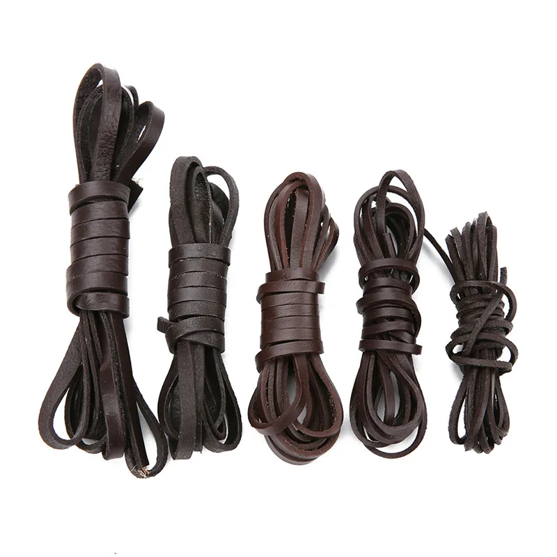 2meter Width 2 3 4 6 8mm Black Brown Genuine Flat Leather Cord Thread Rope For Necklace Bracelet Findings Diy Jewelry Supplies