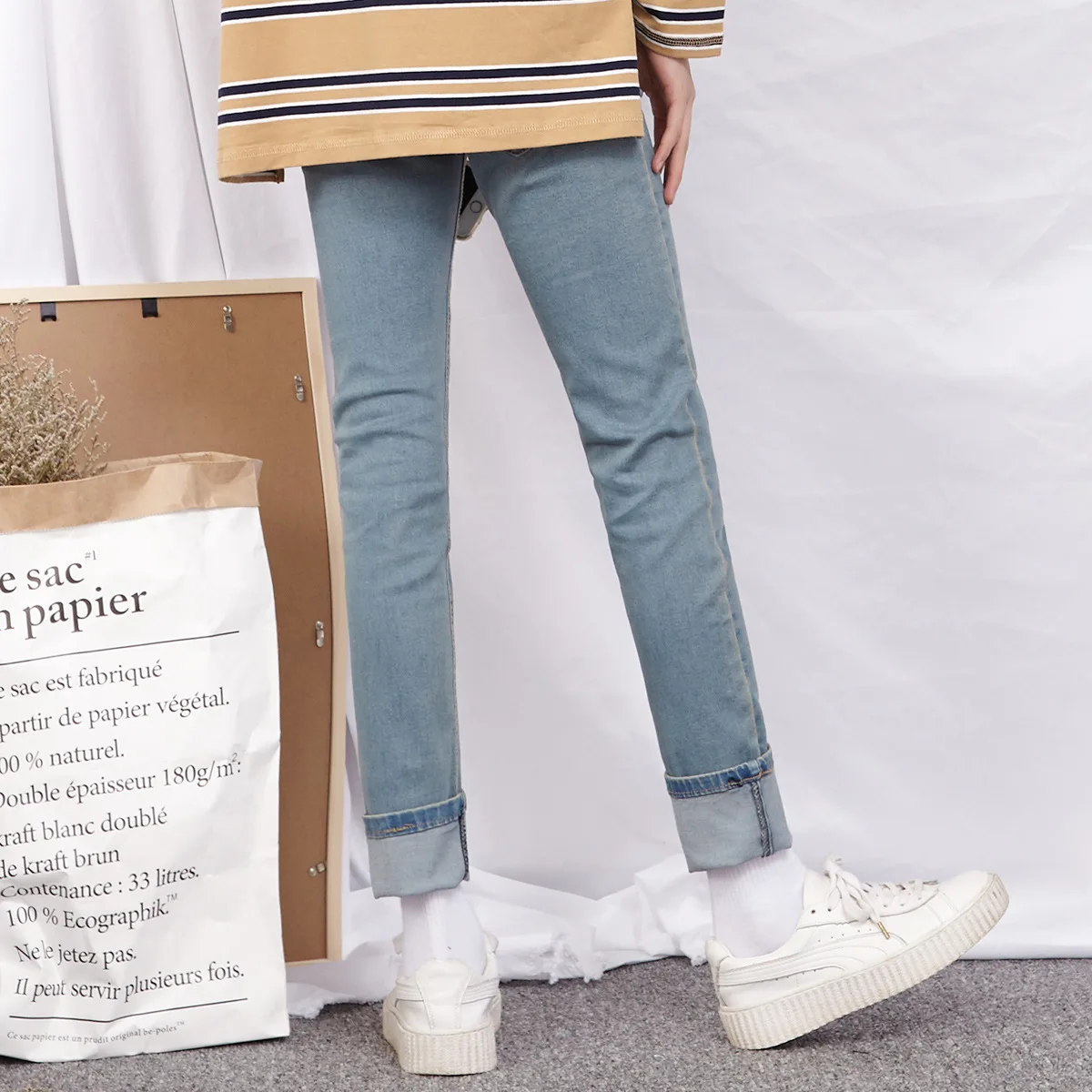 Korean Spring Autumn Men Jeans Trousers Slim Fit Teen Nostalgia Blue Denim Pants Casual Tapered Stretch Male Vintage Jeans Men