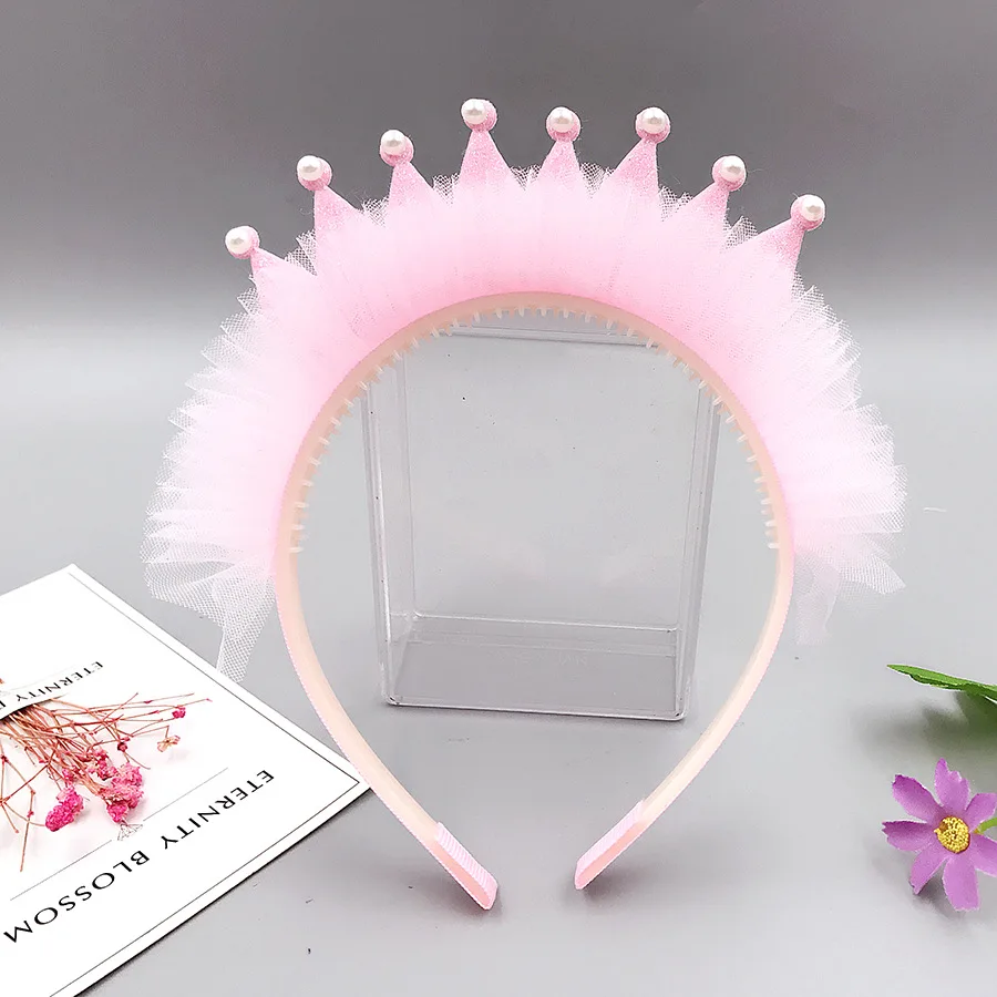 Princess Lace Crown Hair Bands For Baby Girls Sweet Pearls 3D Headband Birthday Party Hair Hoops Hairbands Kids Hair Accessories