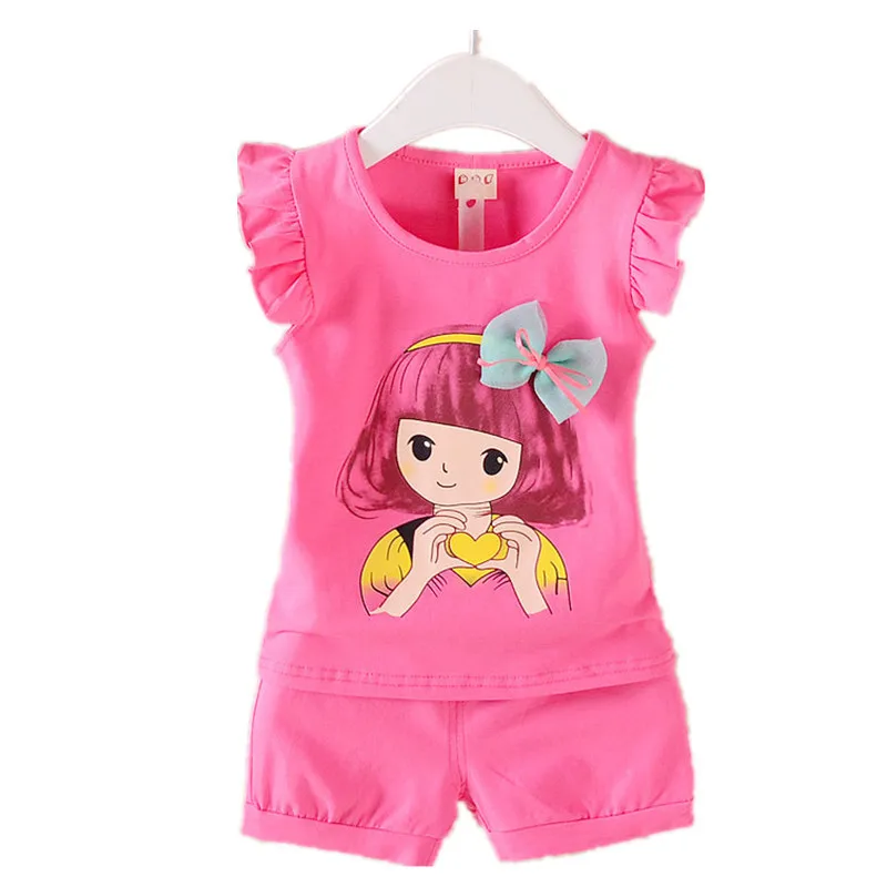 Summer Fashion Baby Girl Clothes Suit Children Cartoon Cotton Vest Shorts 2Pcs/set Toddler Casual Costume Infant Kids Sportswear