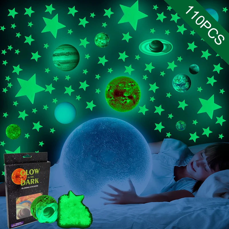 Luminous Wall Stickers Stars Stickers Glow In The Dark Wall Decor Nine Planets In The Solar System Sticker Kids Room Home Decor