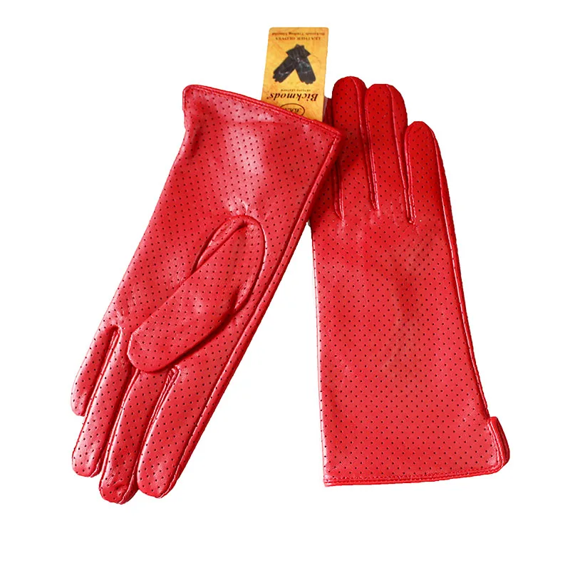 Summer Driving Women's Sheepskin Leather Gloves With Thin Silk Lining Sun Protection and Anti Slip Motorcycle Riding Gloves