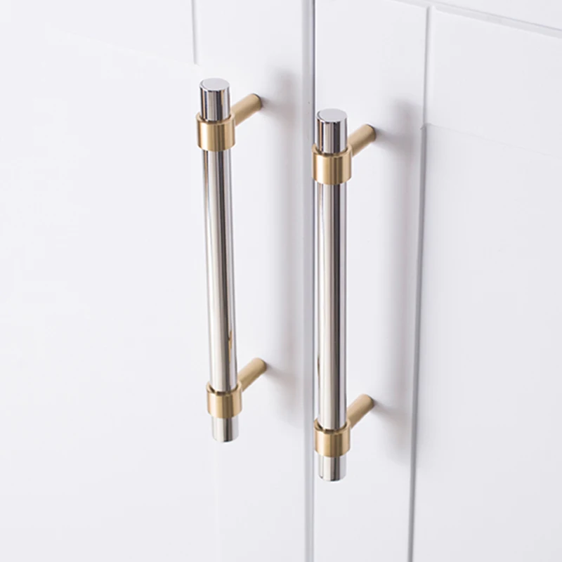 

304 stainless steel+ Brass Furniture Handles and knobs T-bar Cabinet Hardware long handles Drawer Pulls Bedroom Silver Knobs