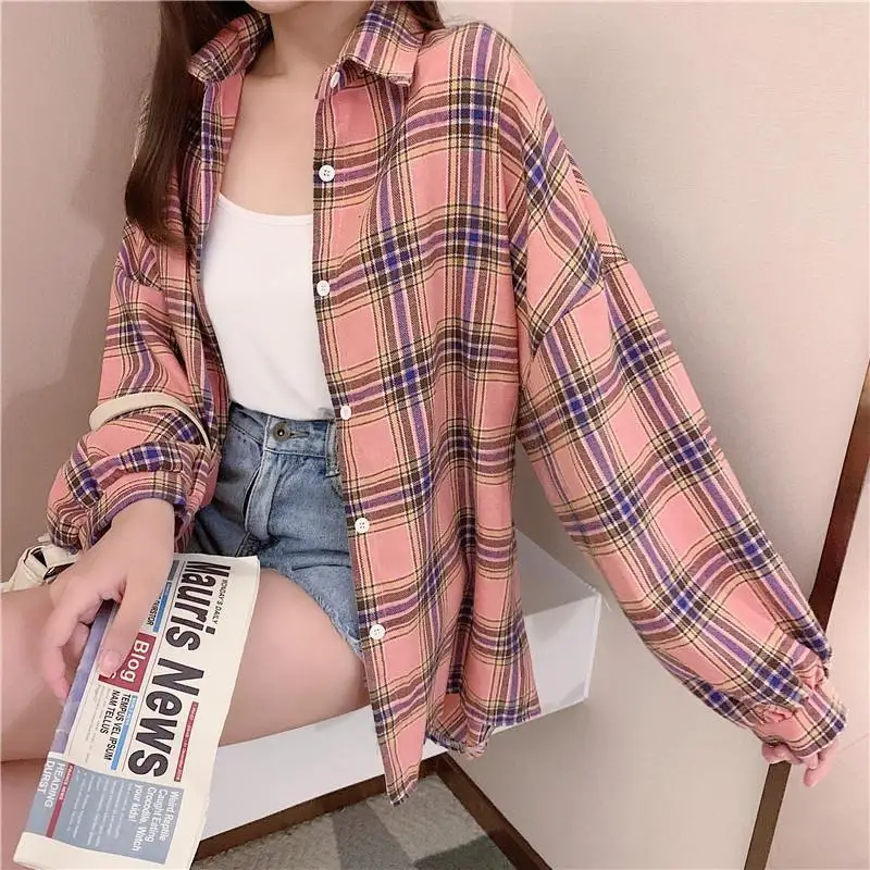 Koreaanse Stijl Plaid Klassieke Losse Shirts Blouse Vrouwen Dagelijks Alle-Match Leuke Student Vrouwen Kleding 2020 Nieuwe