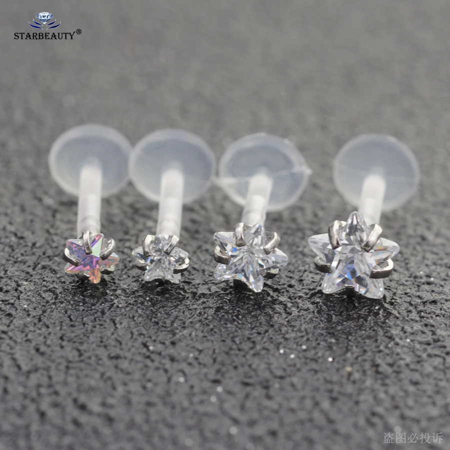 1pc 16G 3/4/5mm Star Heart Round Crystal Ear Piercing Nariz Labret Piercing Lip Nose Stud Earring Falso Tragus Piercing Oreja