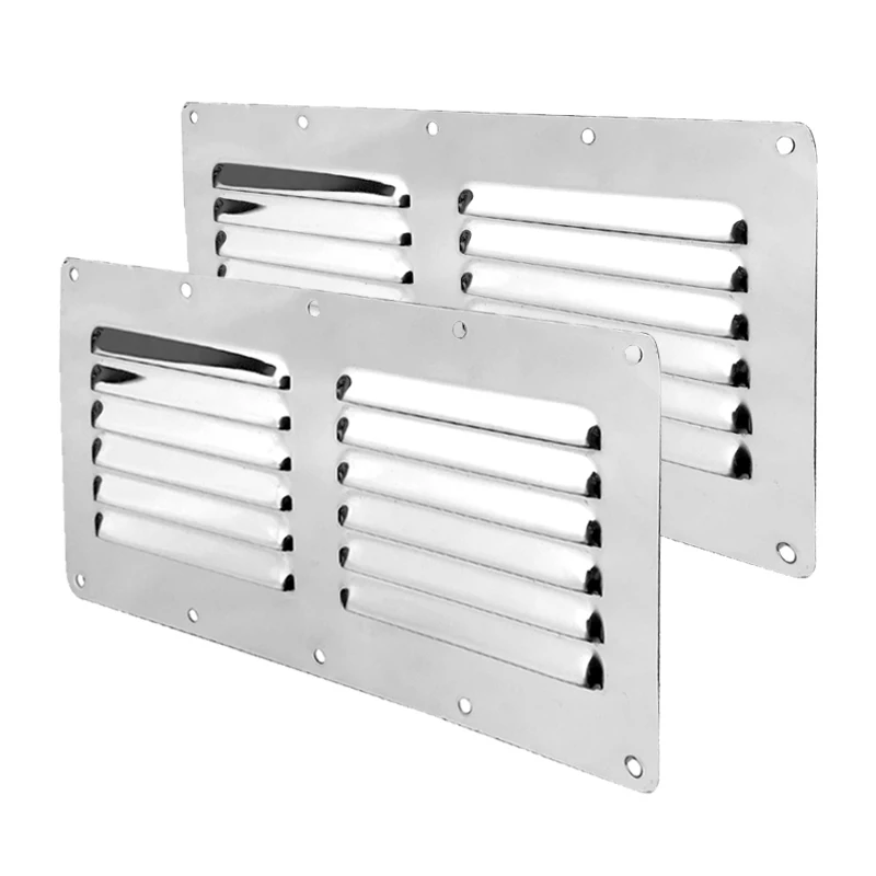 A Pair 22.50cm*12.5cm Louvred Stainless Steel Square Fresh Air Vent Grille Metal Wall Ventilation