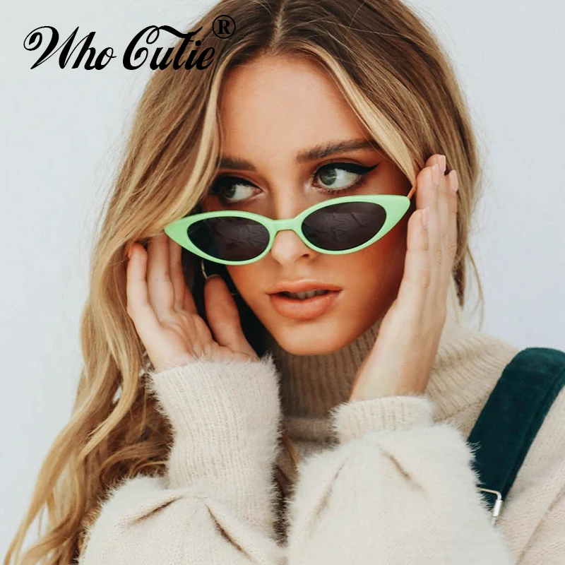 WHO CUTIE 2018 Cat Eye Sunglasses Women Skinny Narrow Sunnies Cateye Frame Vintage Retro Slim Tiny Sun Glasses Red Shades OM581