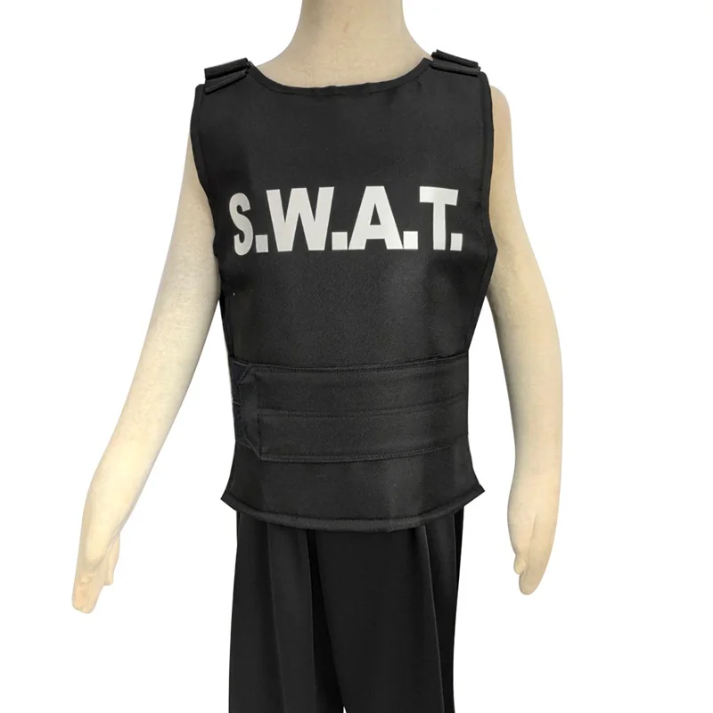 Kids Police Swat Bulletproof Vest & Swat Cap Hat Costume Fancy Dress Outfit 3-9years children policeman costume