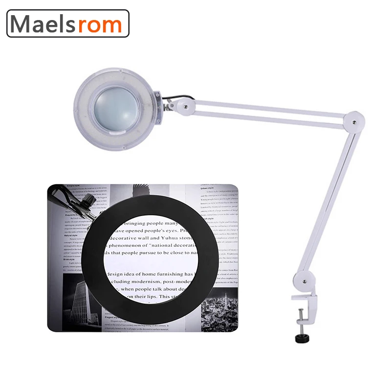 

5/8/10X Magnifying Light Lamp Tattoo Nail Beauty Dentist Magnifier Lamp Cold Light LED Clip Desk Lamp 127mm Glass Lens Hand Free