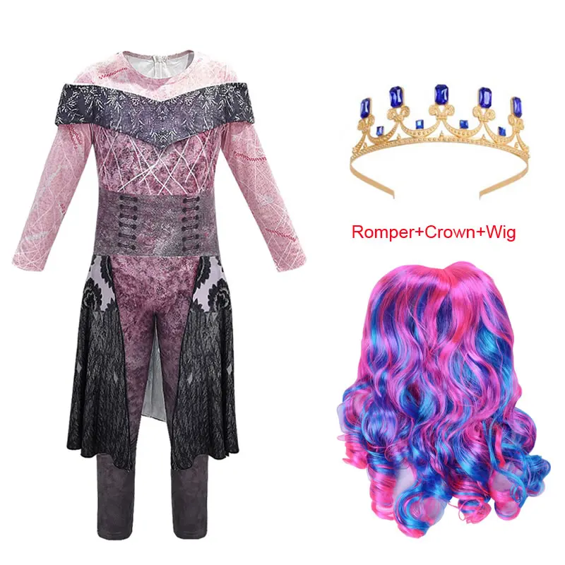 Halloween Descendants 3 Costume For Teen Girl Romper Christmas Mal Child Wig+Jumpsuit+Crown Set Kid Boutique Bodysuit Cosplay 10