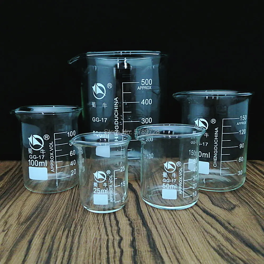 

1Set Lab Glass Beaker 25/50/100/150/500ml Borosilicate Glass Laboratory Measuring Glassware School Study Lab Glass Beaker set