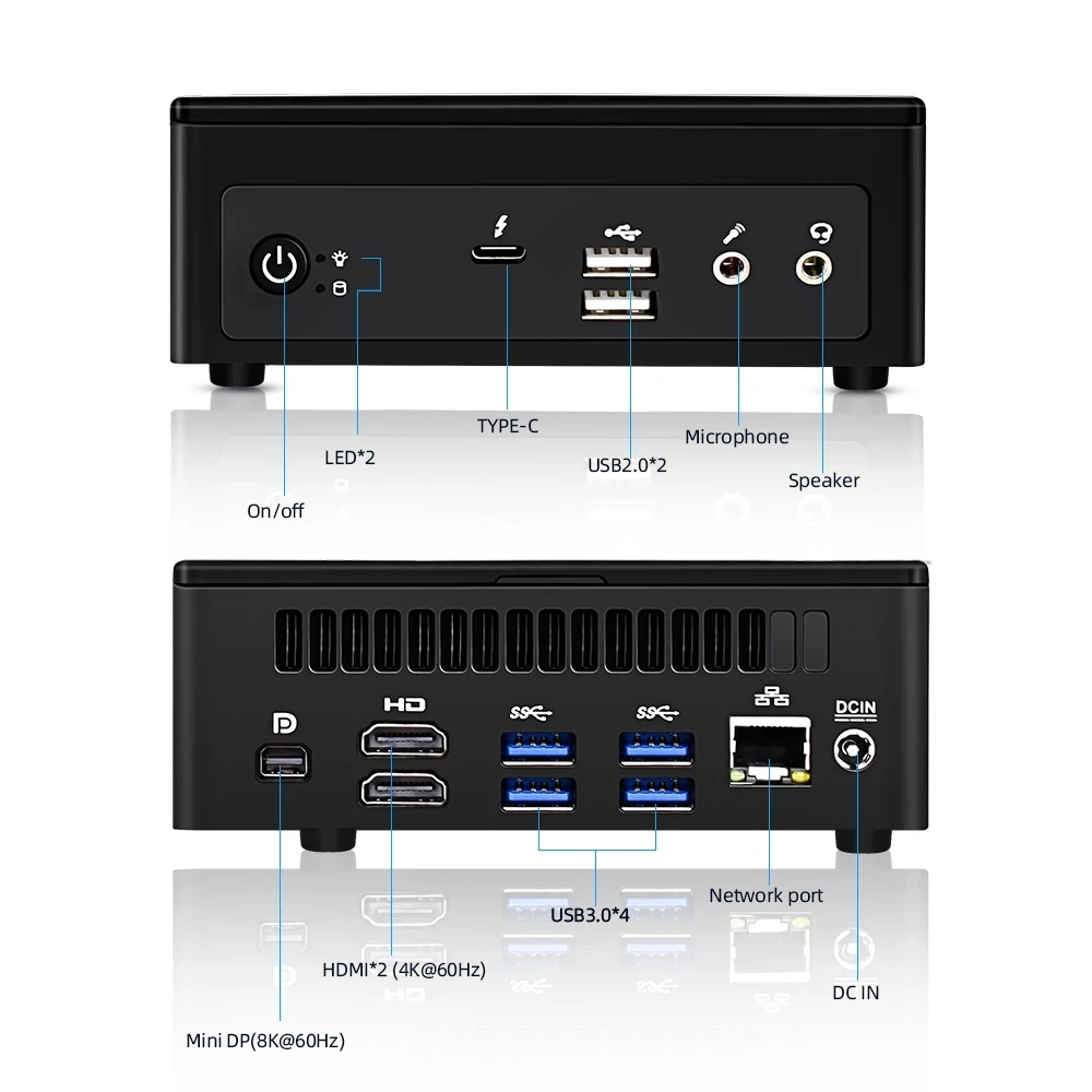 11TH คอมพิวเตอร์ Intel เกมมินิแกน i7 1165G7 1135G7 2 * HDMI DP1.4 M.2NVME รองรับ TPM2.0 Windows11อัลตร้าพีซี