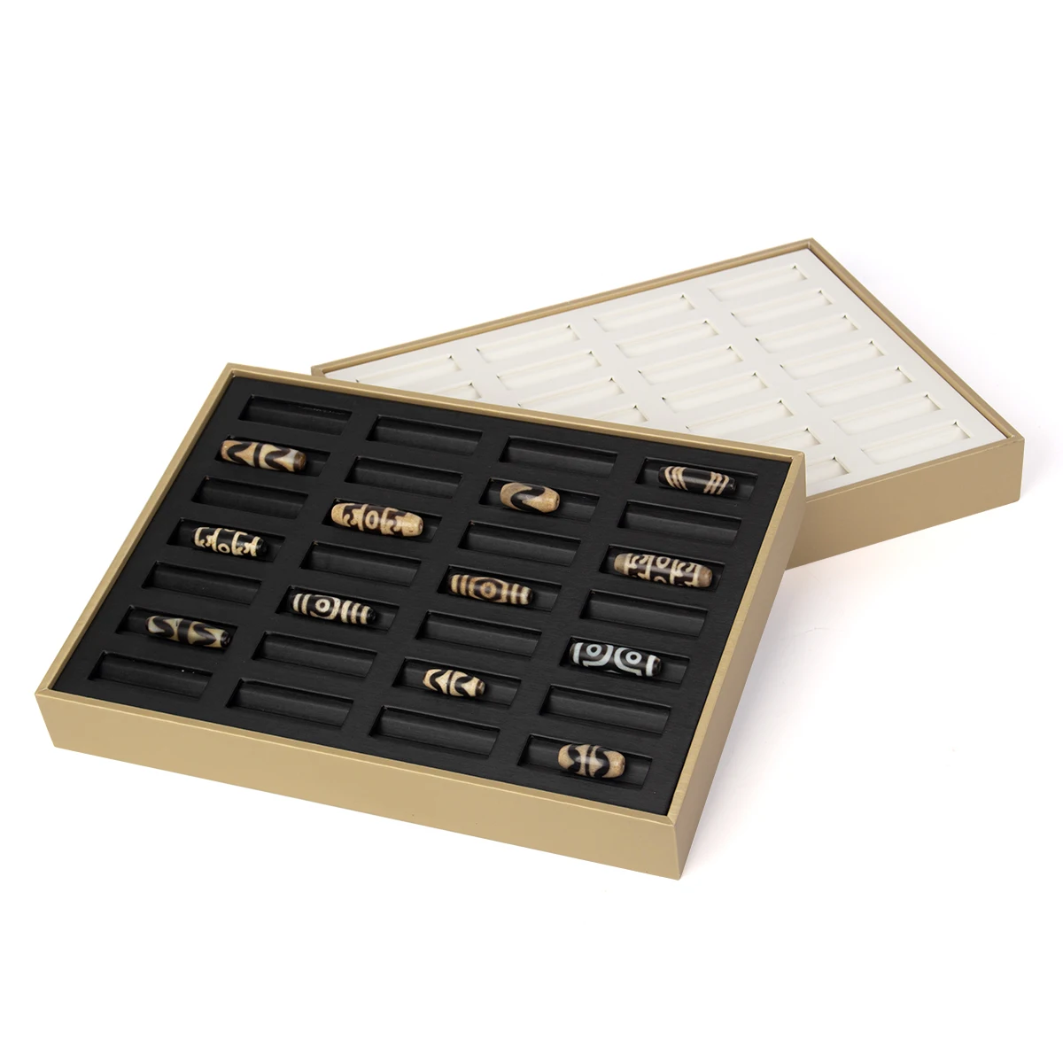 

Luxury 28 Digit Leather Jewelry Dzi Bead Display Plate For Femal Jewellery Showcases Organizers 2 Colors Available Black White