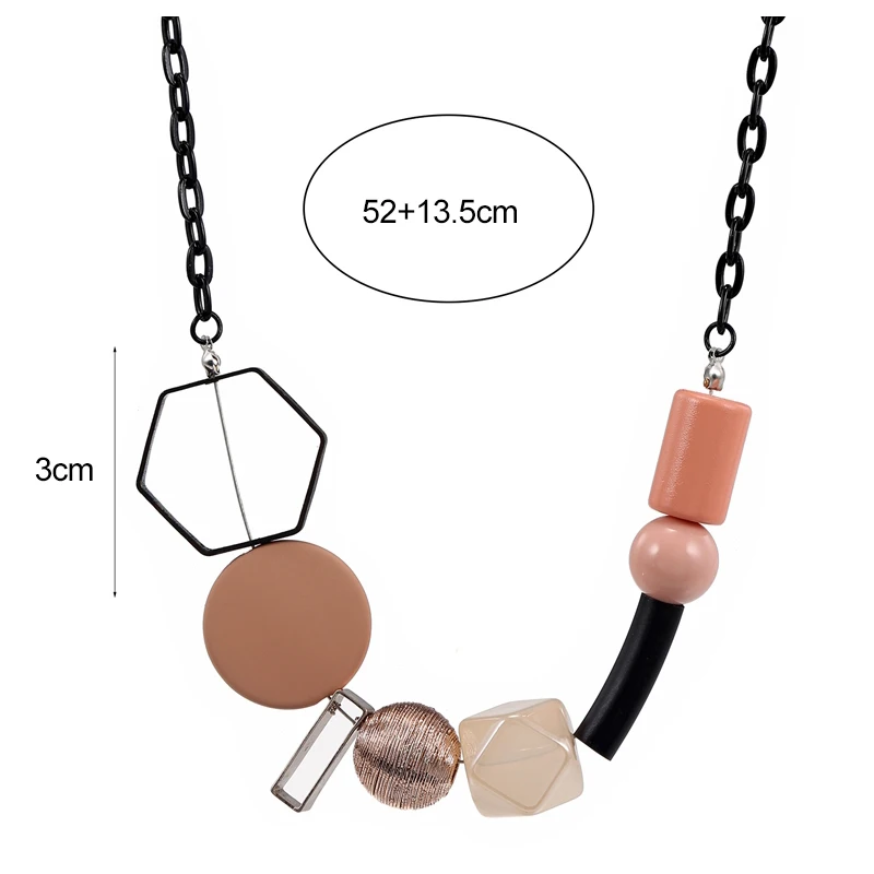 Match-Right Acrylic Beads Necklace & Pendant for Women Geometric Wood Bead Necklace Vintage Femal Jewelry for Gift Party