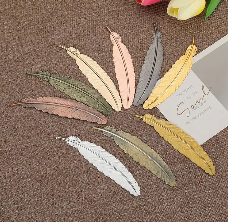 Fashion Metal Feather Bookmarks Document Book Mark Label Golden Silver Rose Gold Bookmark Office School Supplies 7 Colors SN918