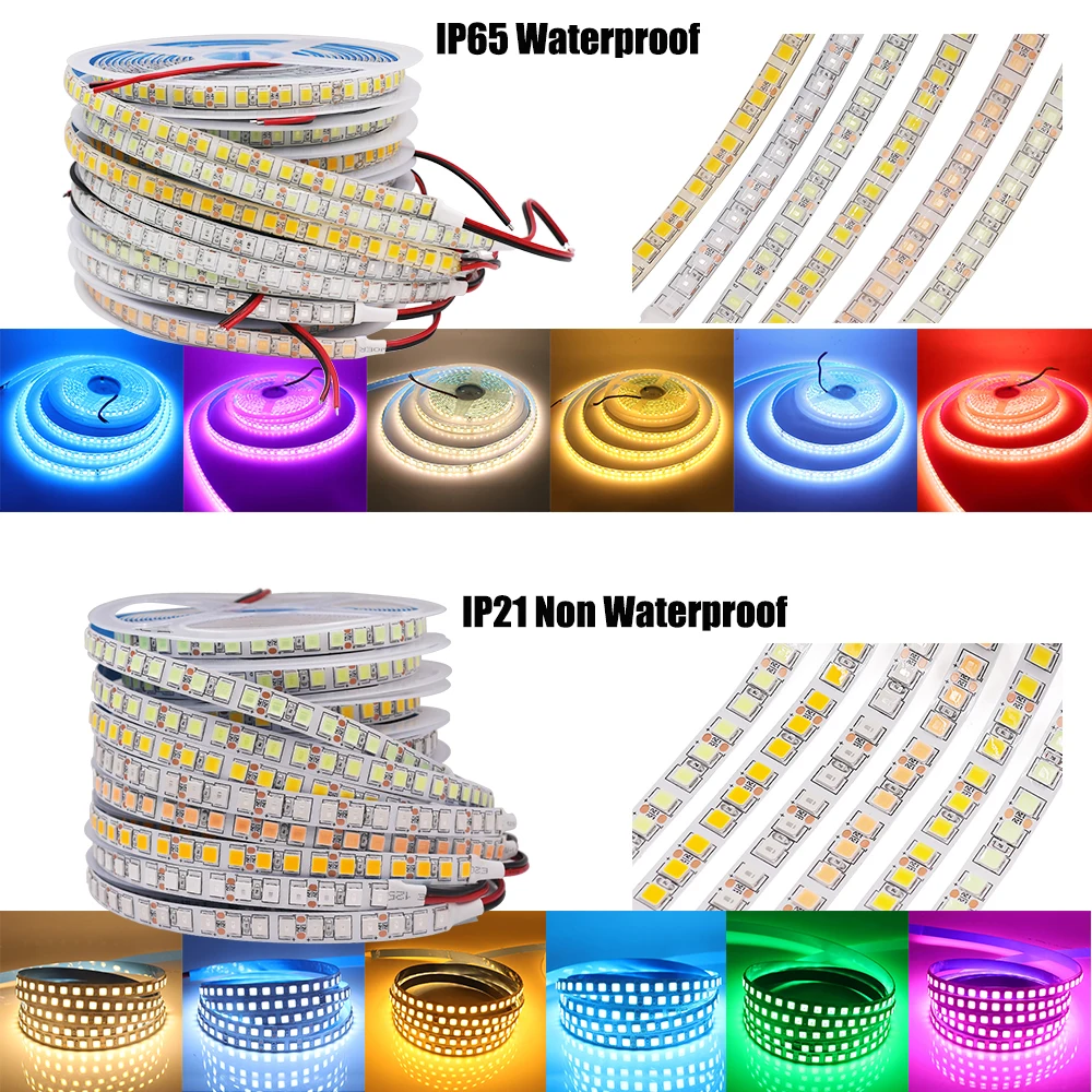 5M LED Strip Light 12V SMD5054 120Leds/m Flexible LED Tape Ribbon Waterproof Stripe diode Tape Natural Warm White Ice Blue Red