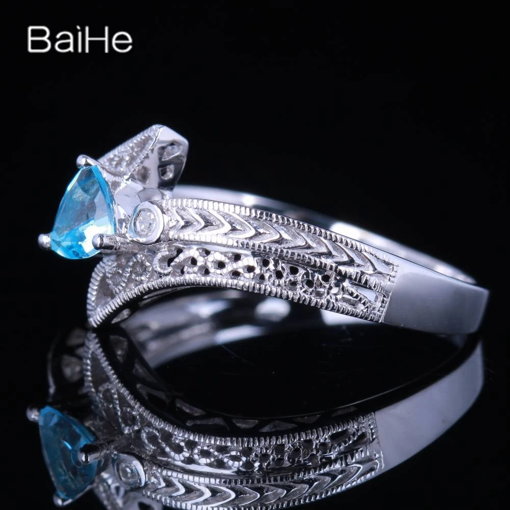 BAIHE Solid 14K White Gold Blue Topaz Ring Man Women Wedding Band Fine Jewelry Anillo Topacio Azul кальцо кальцa Anneau Cincin