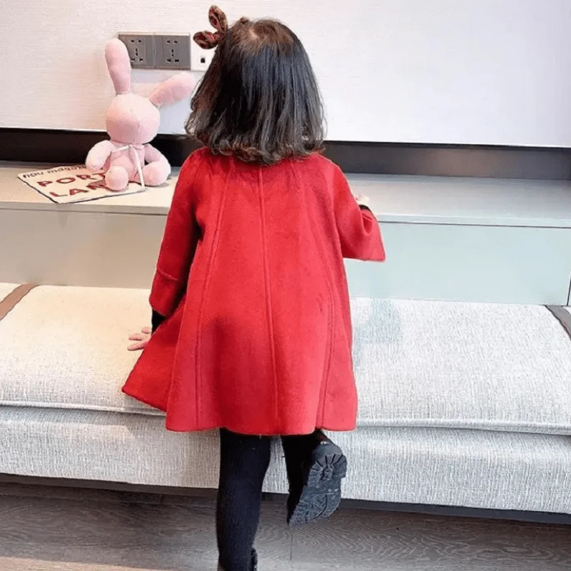 Baby Girl Princess Christmas Woolen Jacket Warm Child Lapel Tweed Red Cloak Coat Spring Autumn Winter Baby Outwear Clothes 1-10Y