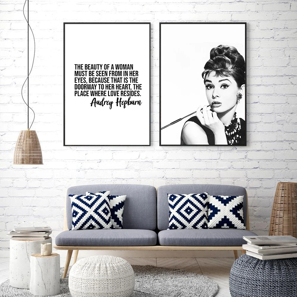Photography Poster Audrey Hepburn Canvas Painting Quote Art Print Modern Black White Wall Picture for Living Room Home Decor