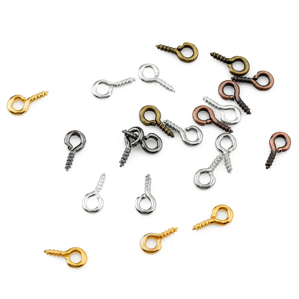 200pcs Tiny Mini Eye Pins Eyepins Hooks Eyelets Screw Bail Peg Threaded Clasps Hooks For Jewelry Making DIY Earring Connectors