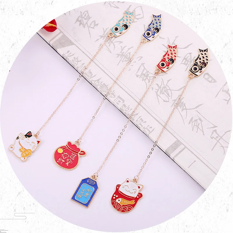 

1pc Kawaii Lucky Cat Carp Metal Bookmark Cute Accessories Book Mark Page Folder Office School Supplies Stationery