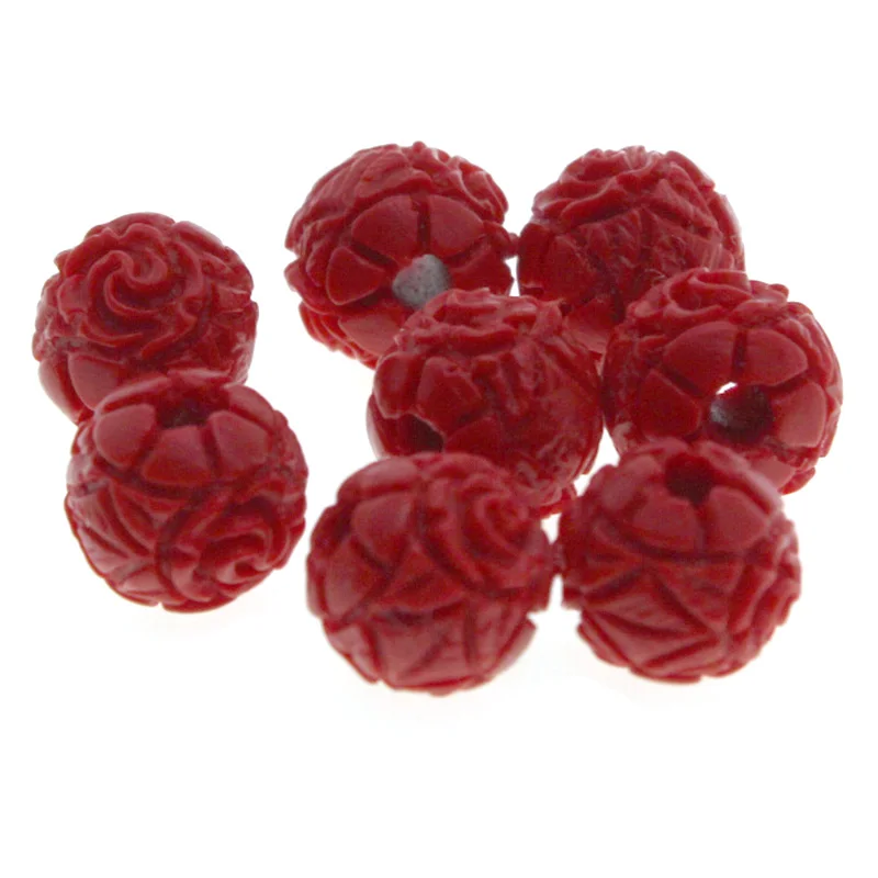 20pcs/lot 8 10 12 14 mm Spacer Beads DIY Handmade Bracelet Carved Cinnabar Red Beads Loose Beads for Jewelry Making Accessories