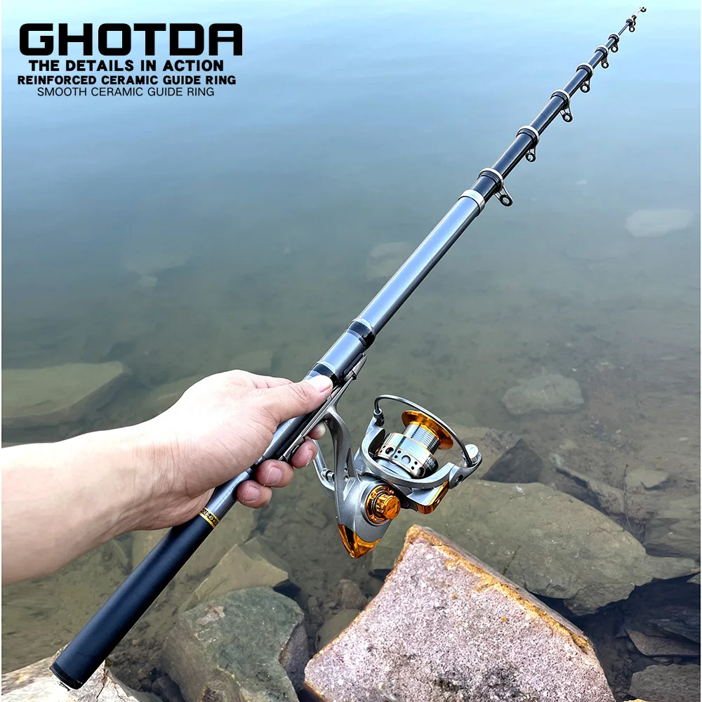 Short Carbon Fiber Spinning Fishing Rod Pole And Fishing Reel Combo Telescopic Fishing Pole Spinning Reel Kit