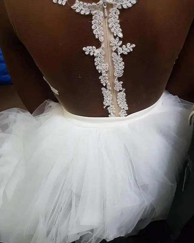 Customized Mermaid Wedding Dresses African Sheer Neck Bridal Dress Zipper Back Appliques Lace Detachable Train Wedding Gown