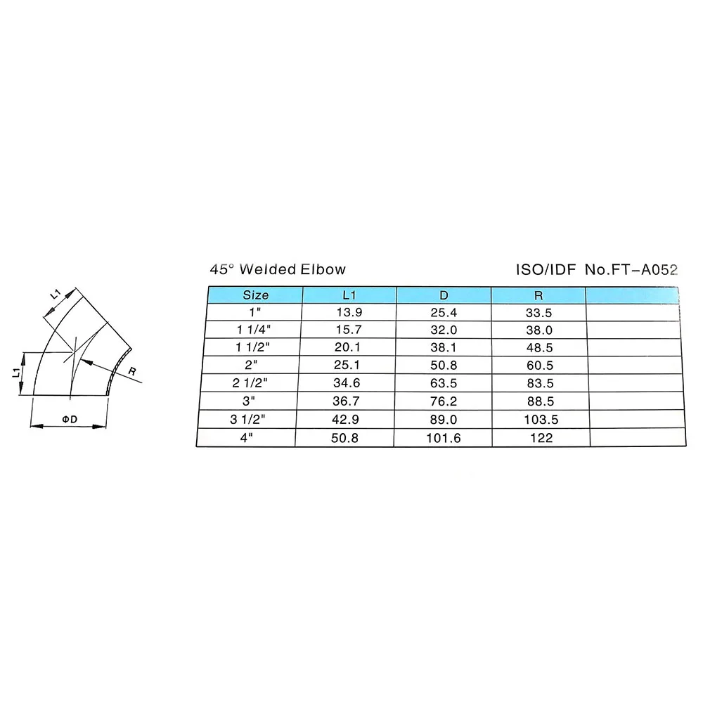 3-6" OD 304 Stainless Steel Sanitary Weld 45 Degree Elbow Pipe Fitting Home Brew