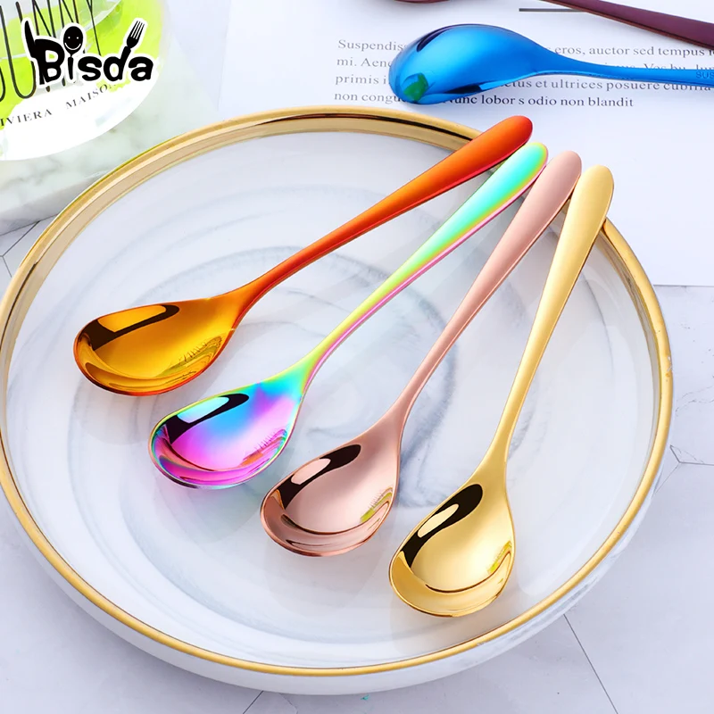 

8Pcs Ice Spoons Stainless Steel Tea Coffee Spoon Gold Honey Dessert Scoop Table Short Dinnerware for Party Kit Dinner Tools