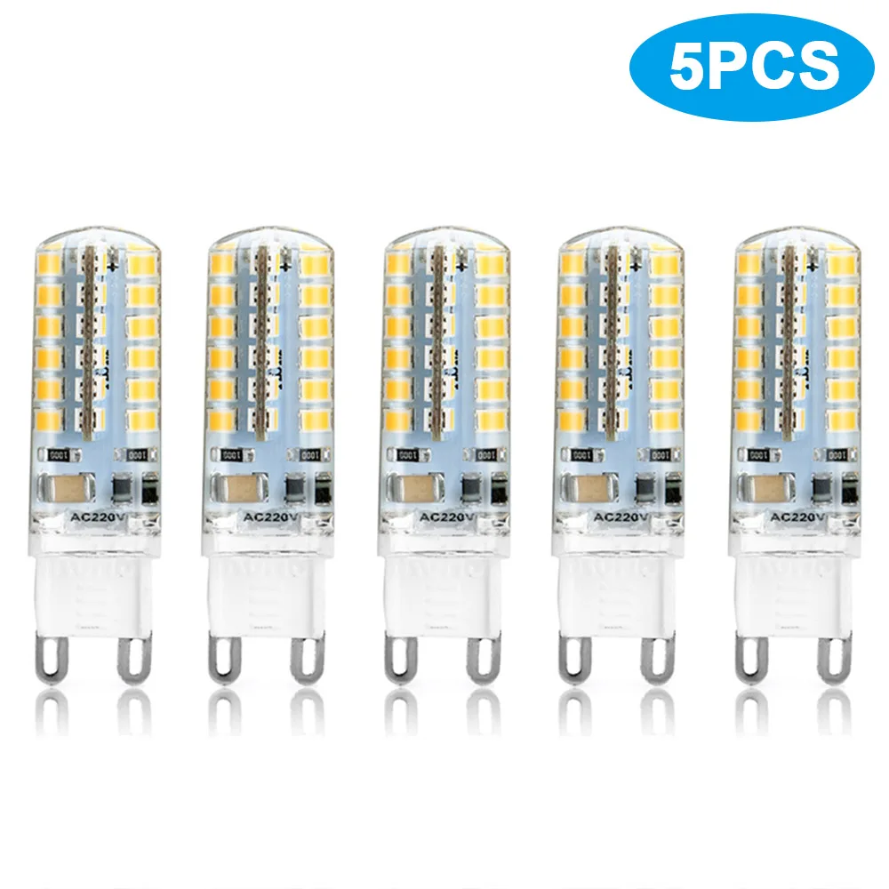 220V G9 LED Bulb  5pc 48Leds 2835SMD Warm White Silicone Crystal Light Lamp Crystal Home Lighting