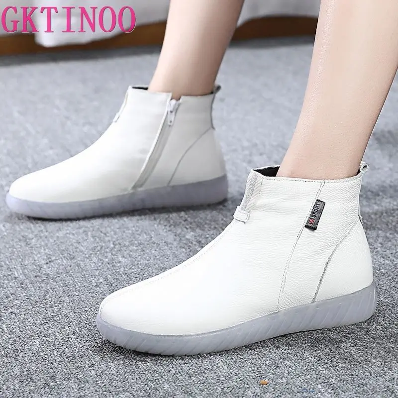 GKTINOO Genuine Leather Ankle Boots Women Comfortable Zip White Booties Woman 2024 Nurse Shoes Warm Fur Lining Platform Boots