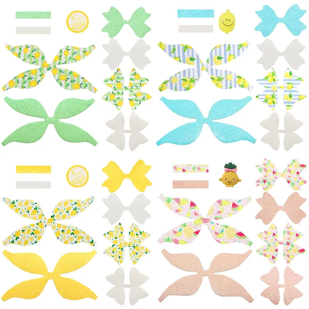 Faux Leather Hair Bows DIY Making Kit with Pre Cut Printed Glitter Pieces Material Pack without Clips Fruit,1Yc22524