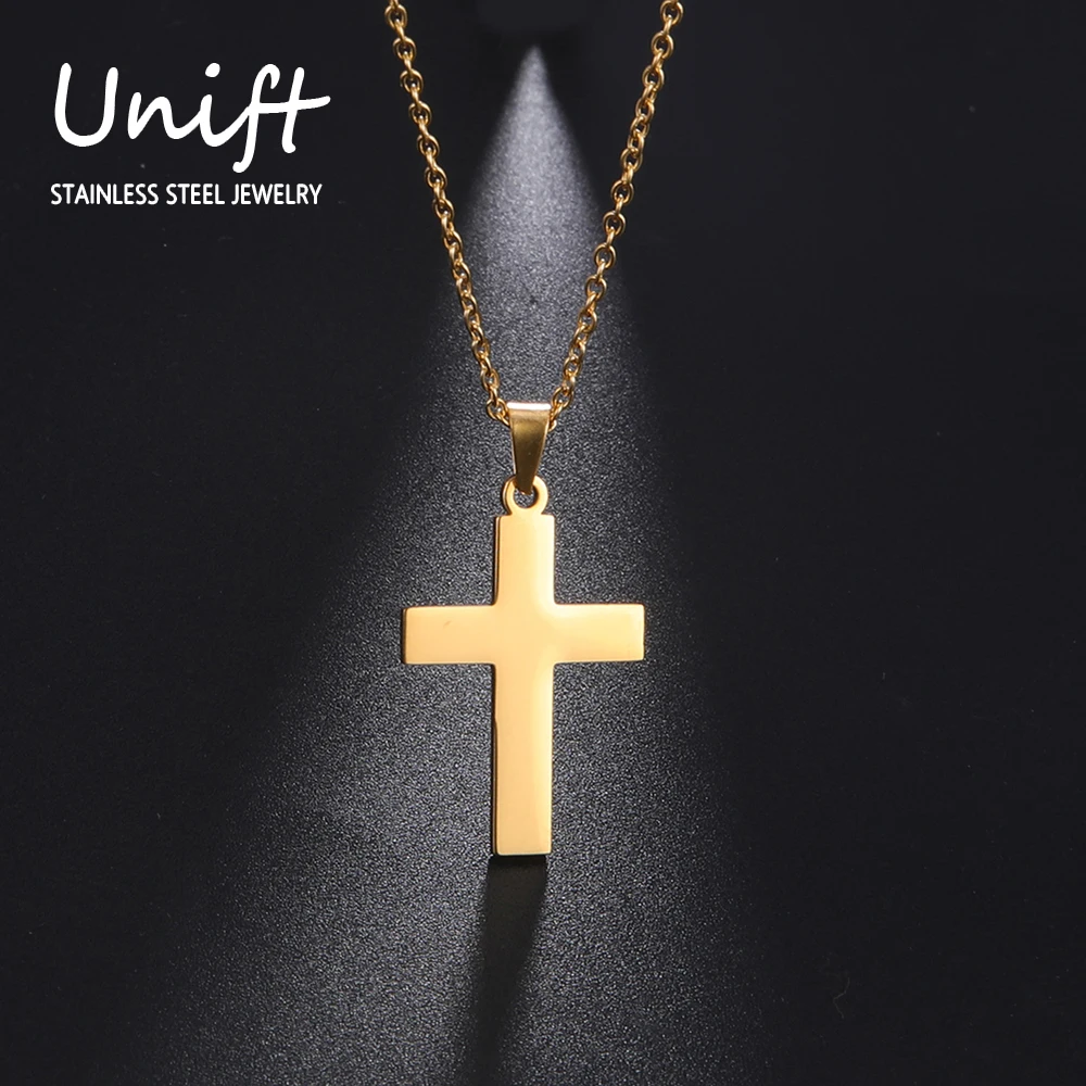 Unift Vintage Cross Pendant Necklace for Men Women Charm Punk Female Bohemian Stainless Steel Choker Neck Chain Jewelry Gifts