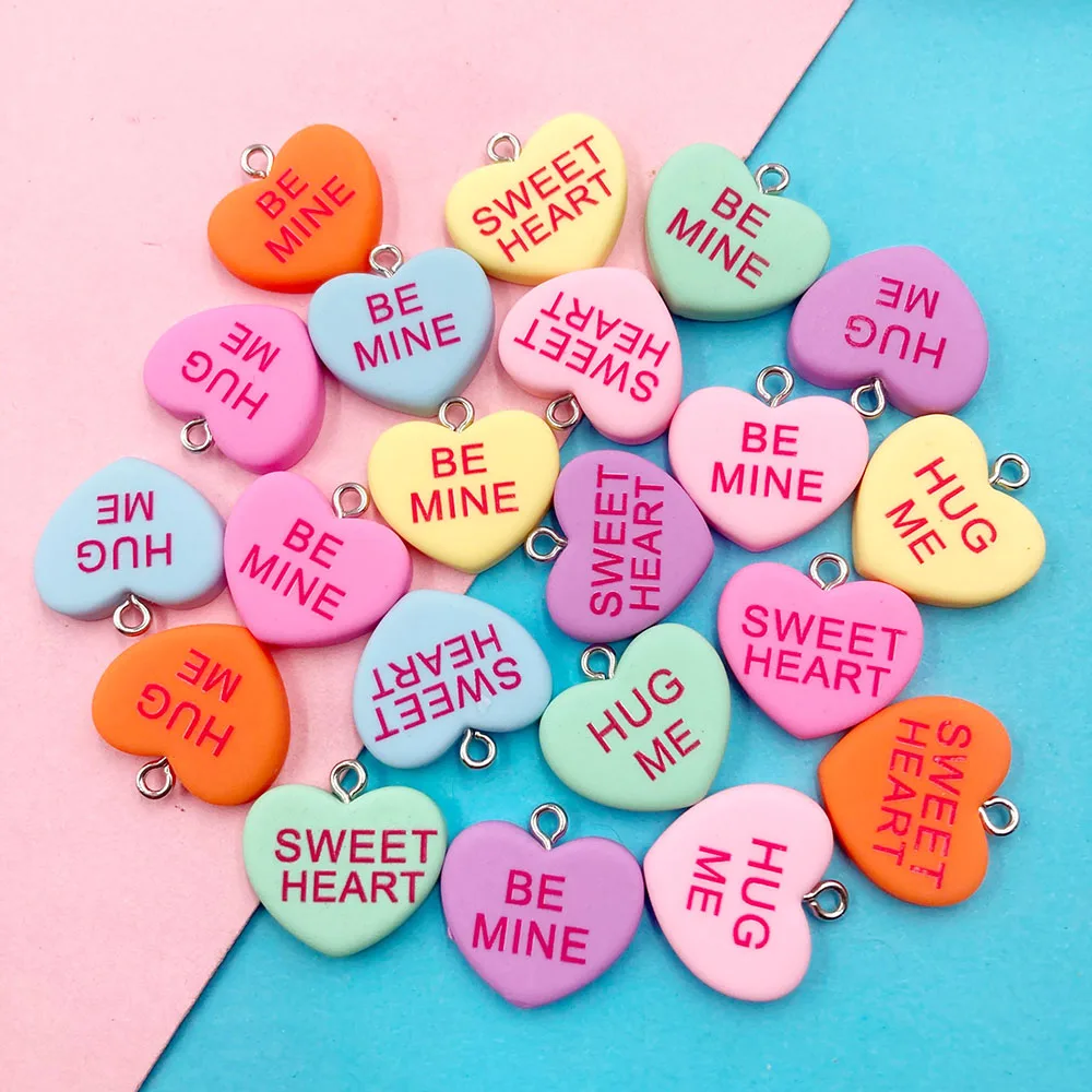 

50Pcs Sweet Hug Me Be Mine Lovely Heart Resin Charms Cute Pendant Earring DIY Fashion Jewelry Accessories Flatback Cabochon