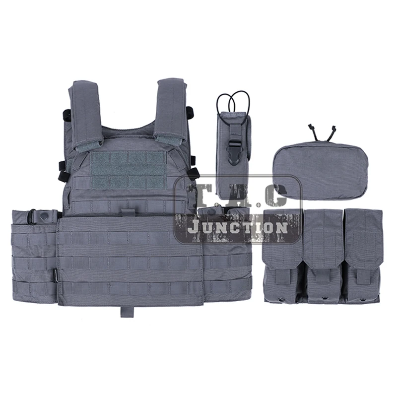 Emerson Tactical Style Vest + Accessory Pouch W/ Triple Mag Pouch Radio Pouch Wolf Gray LBT-6094A Modular MOLLE Plate Carrier