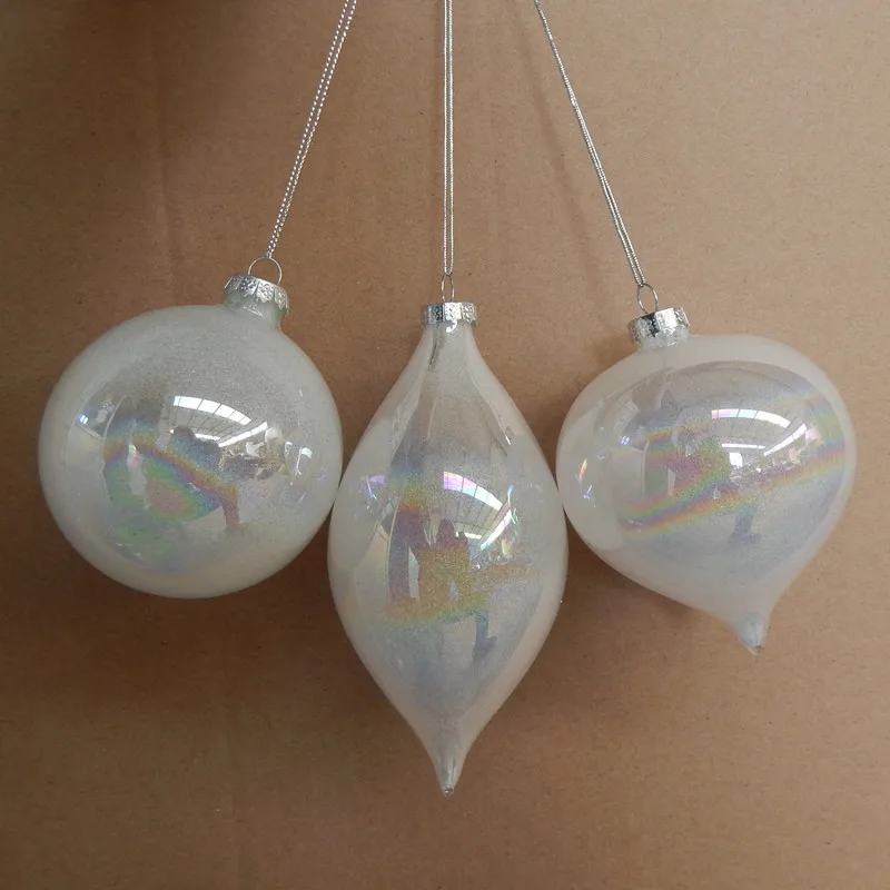 Small Packing Pearl White Series Glass Globe Christmas Tree Different Size Pendant 6cm 7cm 8cm 10cm 12cm Handmade